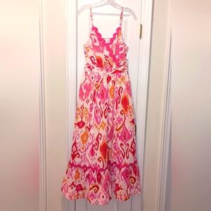 Joy Joy Tiered Ric Rac Pink red Maxi Dress medium